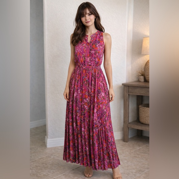 ON 34th Dresses & Skirts - 🌺 ON 34th Floral Maxi Dress | Size M | Pink Pleated Tie Neck | Boho Romantic